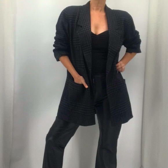 Escada Vintage 80’s Plaid Wool Oversized Double Breasted Long Boyfriend Blazer - Picture 5 of 16